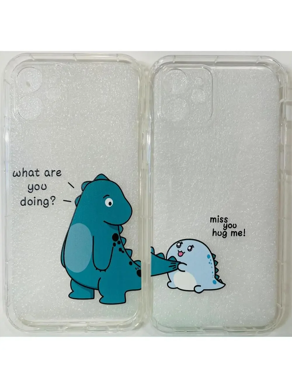 Cute Cartoon Dinosaur Clear iPhone 12/11/XR/XS/X/8/7 Phone Case Cover SET OF 2